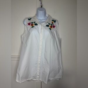 Athena Marie Sleeveless White Embroidered Button-Front Blouse size XL